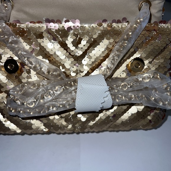 Nicole Miller Gold Mermaid Sequin Chain Strap Crossbody Small Bag Purse NWT - Picture 12 of 14